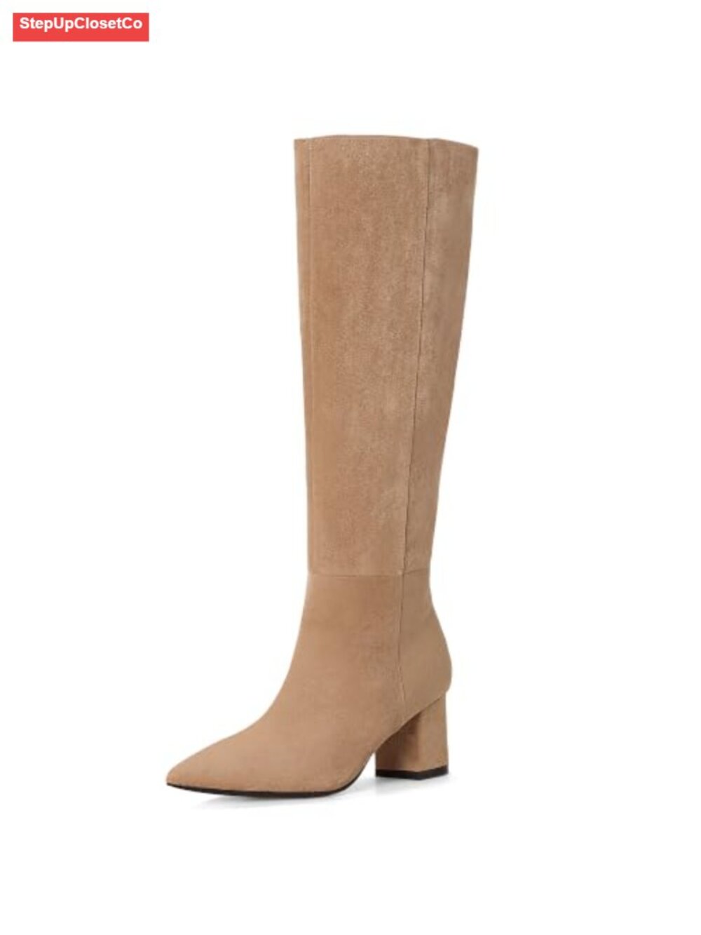 Knee High Boots Low Chunky Heel Pointed Toe Faux Suede Tall